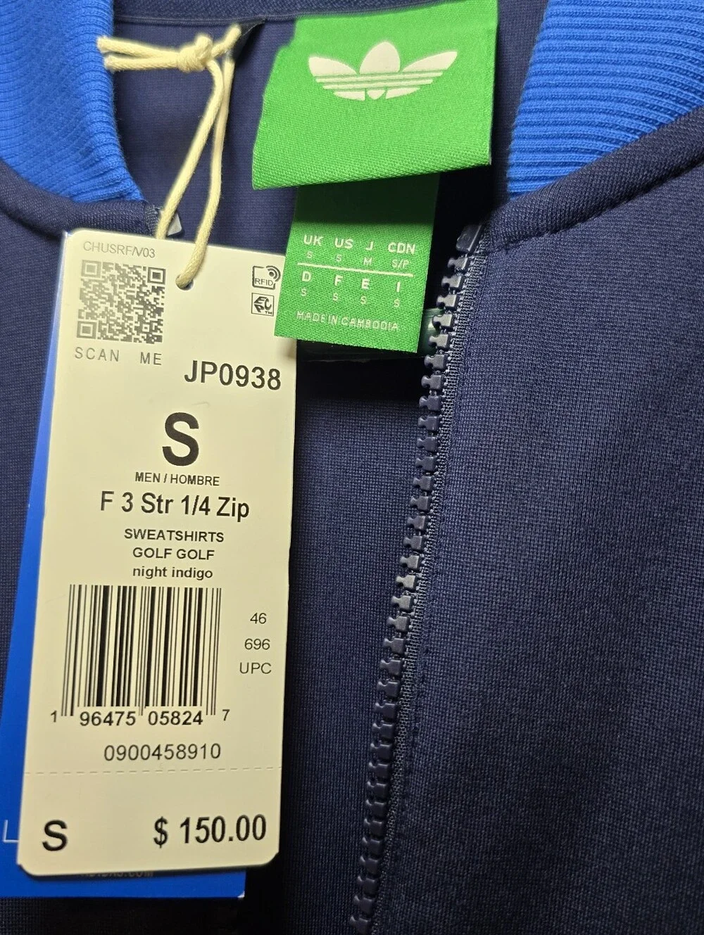 Adidas Originals F 3 Str 1/4 Zip Pull Over Night Indigo BNWT Size S JP0938